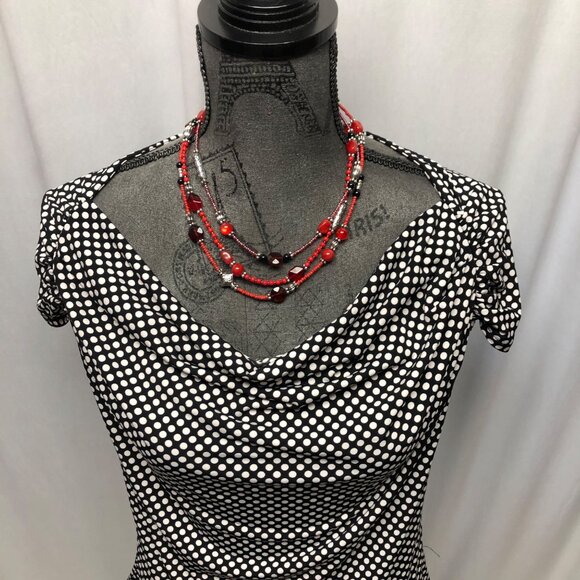 Worthington Black White Polka Dot Stretch Top Womens Size Medium Cowl Neckline - Picture 2 of 7